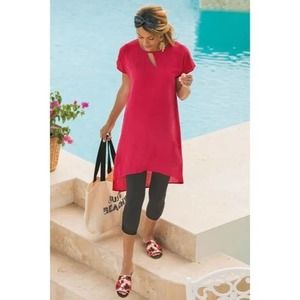Soft Surroundings Moderne Gauze Tunic Top Red Cut Out Blouse Dress Hi Low Small